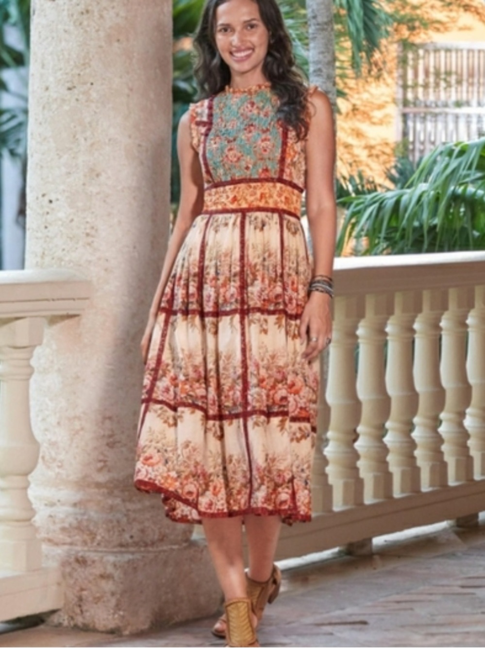 Sundance Catalogue Outback Bloom Cotton Floral midi dress Medium